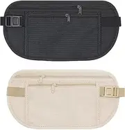 [Aestustheri] 2 Pcs Money Belt for Travel - Hidden Anti-Theft Waist Pack for Men & Women - Waterproof Concealed Fanny Pack - Adjustable Bumbag for Running & Walking, Black+white, Money Belt for Travel