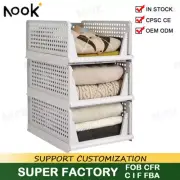Plastic Storage Boxes, Set of 4 Foldable Drawer Boxes, Stackable Wardrobe Organi