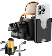 Stroller Cup Holder with Phone Holder, Stable Anti-Slip Stroller Cup Holder Attachment, Bikes Water Bottle Holder, 360 Degree Rotatable Drinking Rack for Walker, Wheelchair, Bikes, Scooter