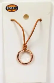 NEW FOSSIL ROSE GOLD TONE HOOP,RING,CIRCLE+TAN LEATHER CORD NECKLACE-JOA00025791