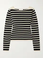[FRAME] FRAME - Striped Cotton Sweater - Black - small small Black