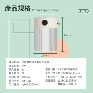 夜燈雙噴香氛霧化加濕器 香薰機 香氛機 水氧機 精油機 靜音大霧量650ML 冷氣房加濕器 移動USB噴霧器 愛肯科技