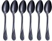 Black Dessert Spoon Set, Seeshine 6.5-inch(16.5cm) Stainless Steel Shiny Black Teaspoon, Espresso Coffee Spoon, Set of 6