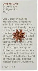 LOVE TEA Organic Original Chai Tea x 20 Pyramids
