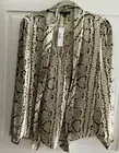 NWT J Crew Button Front Olive Animal Print Blouse With Self Tie Bow, Size 10
