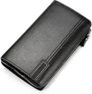 Vintage Wallet Long Clutch Men's Leather Wallet, Men's Business Leather Clutch Organizer, Zippered Pocket with 6 Card Slots for Credit Card Holder Travel Party Wallet,Black