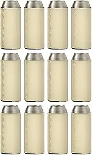 TahoeBay 12 Slim Can Sleeves - Blank Neoprene Beer Coolers – Compatible with 12oz RedBull, Michelob Ultra, White Claw Spiked Seltzer (Khaki, 12)