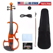 4/4 Full Size Electric Violin Silent Violins Practice Wood Violin Free Case Bow