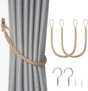 NICEEC 2 Pack Natural Jute Rope Curtain Tiebacks Boho 2 Pack, Jute-rope