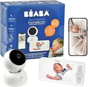 BÉABA Baby Monitor 2-in-1 Baby Video Monitor Screen/Dedicated Mobile App HD Camera 360° Rotation Night Vision Walkie Talkie Lullabies Temperature and Humidity Control Zen Premium White
