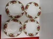 4 Royal Albert Old Country Roses Rim Soup Bowls Bone China 1962 New In Box