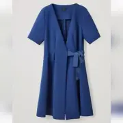 COS wrap mini midi short sleeve royal blue scuba fabric belted dress size 2 NWT