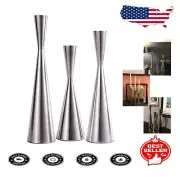 Sleek Silver Brushed Metal Candlesticks - Vintage Modern Centerpiece Set