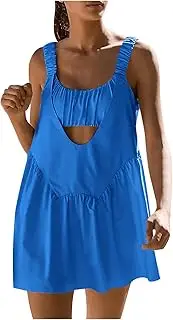 [SAQAN] Womens Tennis Dress with Built in Shorts and Bra Casual Sleeveless Athletic Dress Mini Golf Dress with Pockets