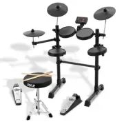 Pyle Ultra-Thin Portable Drum Machine Full Range Speakers 7 Pads 37.46lbs
