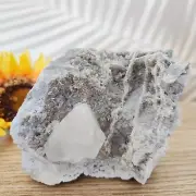 830g Natural Raw needle-like Clear Quartz Cluster mineral specimen with Calcite