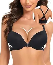 [Upushall] Women's Push Up Front Closure Bra Thick Padded Seamless Criss-Cross Back Underwire Bra Add Two Cup
