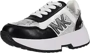 [Michael Kors] Girl's Cosmo Maddy Sneaker, Silver Metallic/Black, 2 Big Kid
