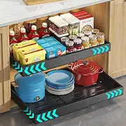 Vellaluna Pull Out Cabinet Organizer, Expandable Width(32-52cm) Heavy Duty Pull Out Drawers Cabinets Storage, No Punch Slide Out Drawer Cabinet Organization for Kitchen, Pantry, Bathroom (Black)
