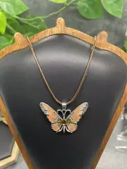 17-19” Silver-tone Corded Necklace With 2” Butterfly Enamel Pendant New B4977