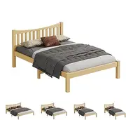 ALFORDSON Wooden Bed Frame Base with Headboard & Timber Slats Double Size, Solid Pine Wood Mattress Foundation Platform with Under-Bed Storage Space, Home Bedroom Furniture, Cambrie Series Wood Color