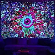 Boniboni Blacklight Mushroom Tapestry UV Eyes Tapestry Colorful Neon Tapestries Glow in The Dark Aesthetic Tapestry Wall Hanging for Bedroom, Room(51.2 x 59.1 inches)