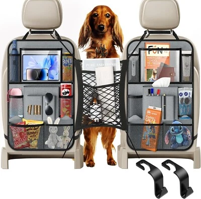 Car Organizer, 2 Storage Pockets +2 Headrest Hook +1 Seat Net, 20 Storage Pocket