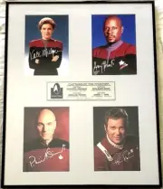 William Shatner Patrick Stewart Mulgrew signed 4 Star Trek Captain photos framed