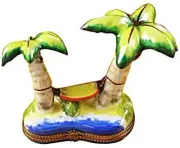 Rochard Limoges Palm Tree with Hammock Porcelain Trinket Box
