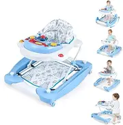 BABY JOY 6 in 1 Baby Walker, Anti-Rollover Toddler Walker & Activity Center w/Adjustable Height, Removable Music Tray & Padded Seat, Foldable Baby Standing Toys w/Wheels for 7-14 Months (Blue)