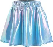 [Jugaoge] Sparkly Rave Costume for Girls Metallic Shiny Flared Pleated Miniskirt Cheer Leader Ballet Dance Tutu Dress
