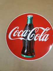 Cola Cola Porcelain Enamel Button Sign Bottle Ande Rooney C
