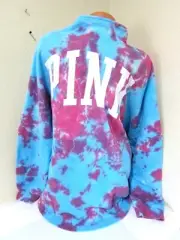 Victoria Secret Pink FULL ZIP OVERSZ BLUE TIE DYE Raspberry LOGO SWEAT SHIRT M L