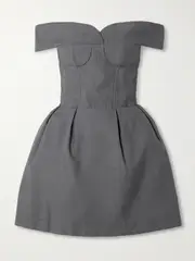 [SHUSHU/TONG] SHUSHU/TONG - Off-the-shoulder Gathered Woven Mini Dress - Gray - UK 10 UK 10 Gray