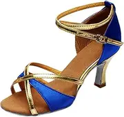 [JEUROT] Women's Low Heel Peep Toe Ankle Buckle Kitten Heel Sparkly Glitter Wedding Dress Pumps Latin Ballroom Dance Shoes