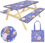 Picnic Table Cover with Bench Covers, 6FT Waterproof Windproof Fitted Elastic