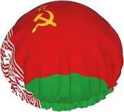 Flag Of Belarus Print Various Activities Shower Cap Reusable Soft And Lightweight Bath Hair Cap Long Hair