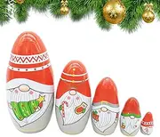 Christmas Nesting Dolls, 5X Swedish Nisse Nesting Doll Set, Christmas Nesting Doll Craft Ornaments, Scandinavian Tomte Gnome Decor for Tiered Tray Shelf Tabletop Fireplace