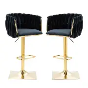 SERENITà Modern Velvet Breakfast Bar Stools Swivel Barstools Adjustable Counter Stools with Backrest Set of 2 Black