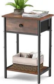 Night Stand Bedside Tables with Drawer Rustic End Table for Small Spaces 2 Tiers