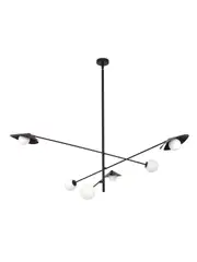 Quill 6 Light Pendant in Matte Black with Frosted Opal Glass