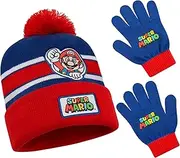 [Super Mario] Boys Hat And Gloves Set 2-Piece Winter Accessories Set - Boys Gift