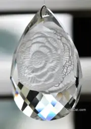76mm Frosted Flower Pear Austrian Crystal Clear Prism Suncatcher 3"