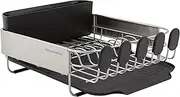 [KitchenAid] Compact, Space Saving Rust Resistant Dish Rack with Removable Flatware Caddy and Angled Self Draining Drainboard, 16.06-Inch, Black