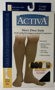 ACTIVA Men Dress Knee Firm Compression Socks Black 20-30mm Shoe 10-12 Large $27