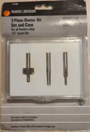 NOS Black & Decker 1/4” Shank Bits Router Bit Set & Case 3 Piece U-2498