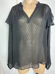 BNWT Ladies Sz 10 Anko Long Sleeve Frill Black Top