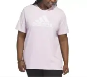 Adidas Women Badge of Sport Logo T-Shirt Clear Pink Plus Size 2X