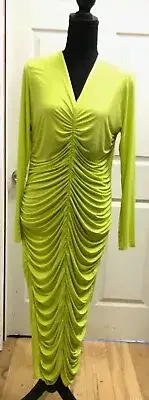 BooHoo Plus Slinky Ruched Midaxi Dress Olive Sz 14 NEW
