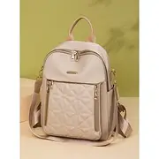 Women's Beige Quilted Backpack with Zipper Pockets and Adjustable Straps – Stylish Everyday Bag for Work and Travel